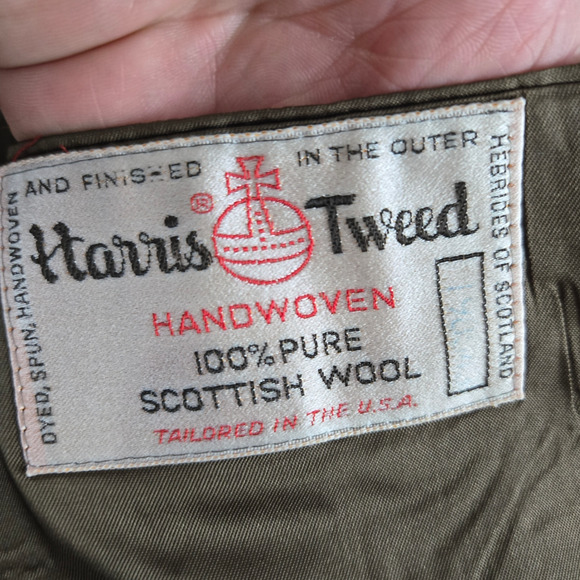 1950s Vintage Green Harris Tweed Blazer Jacket USA Made Scottish Wool Size 46R - Picture 11 of 14